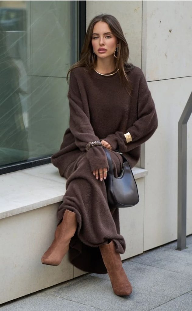 A Matching Knit Set with Ankle Boots