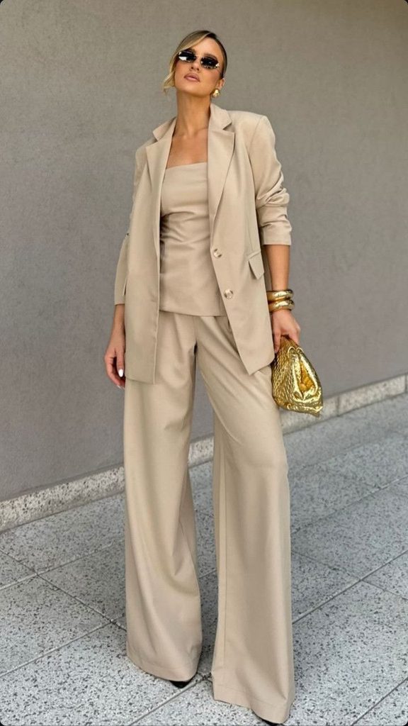 A Monochrome Beige Power Suit