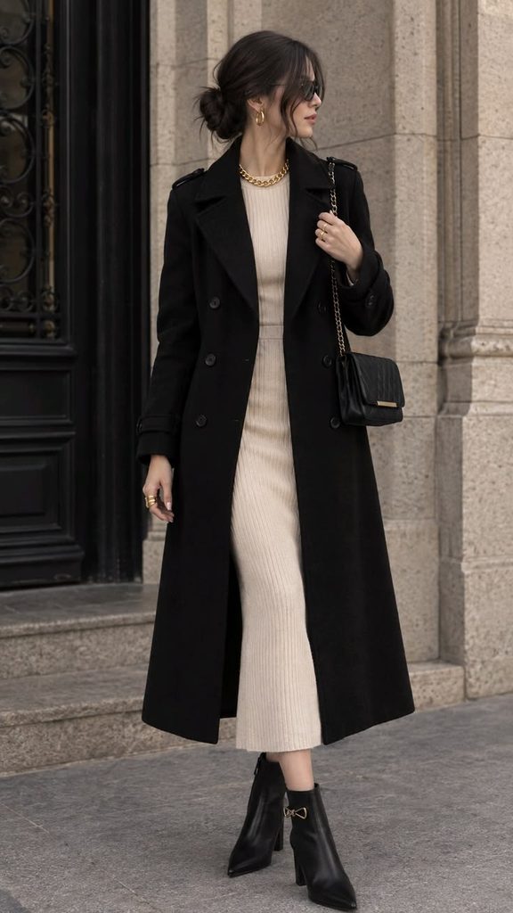 A Soft Knit Dress with a Longline Coat