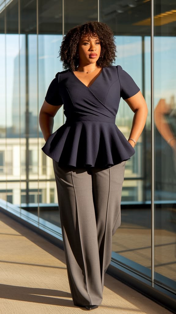 A Structured Peplum Top With Straight-Leg Trousers