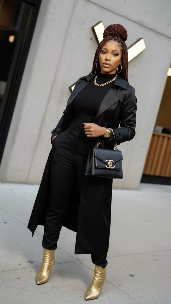 All-Black Outfit With Gold Accessories