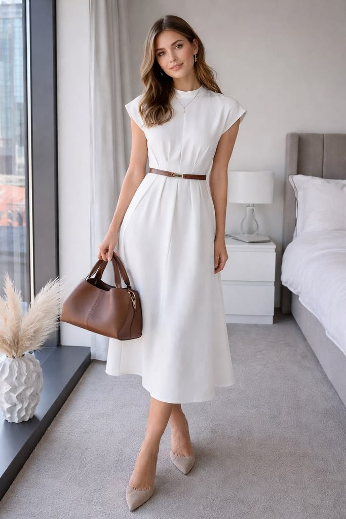 Belted Midi Dress With Heels