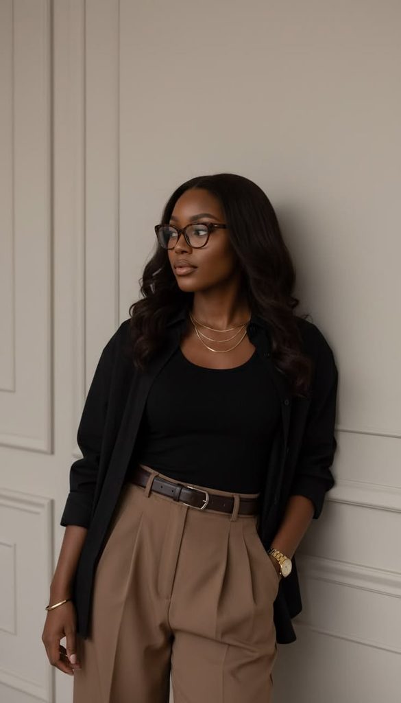 Brown Trousers With a Black Top