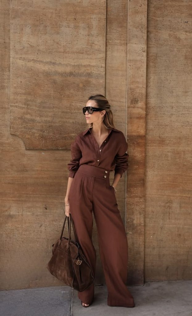 Head-to-Toe Neutral Look With Brown Accessories