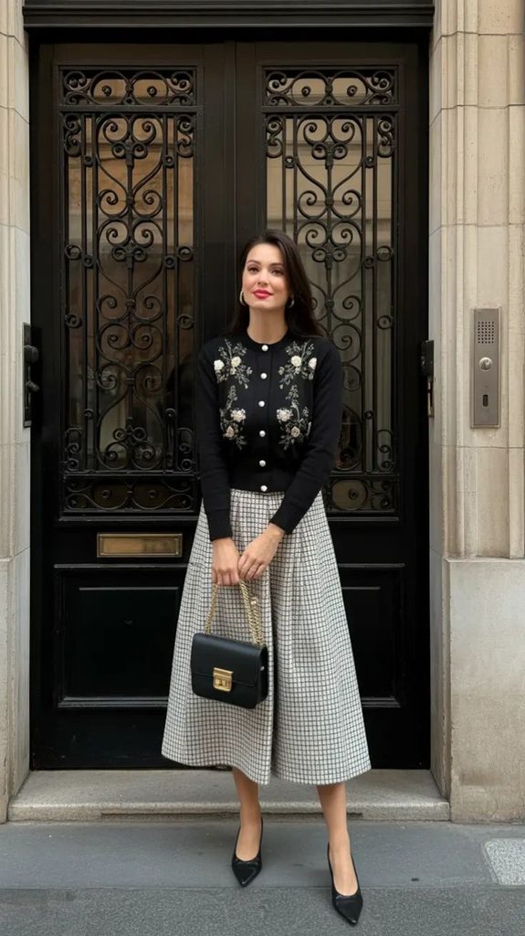 Midi Skirt With a Fitted Knit Top