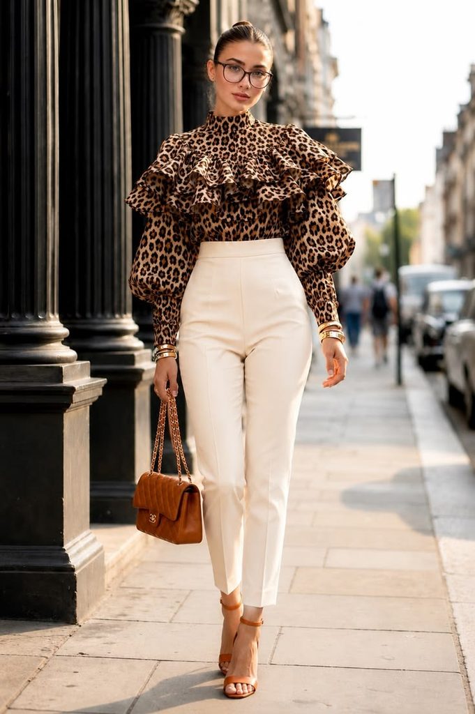 Statement Blouse With Straight-Leg Trousers