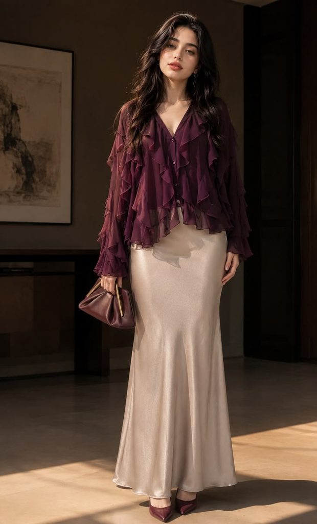 Statement Blouse With a Satin Maxi Skirt