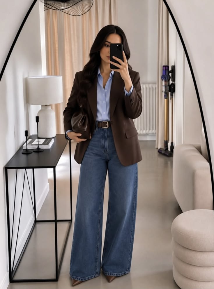 Wide-Leg Jeans With a Blazer
