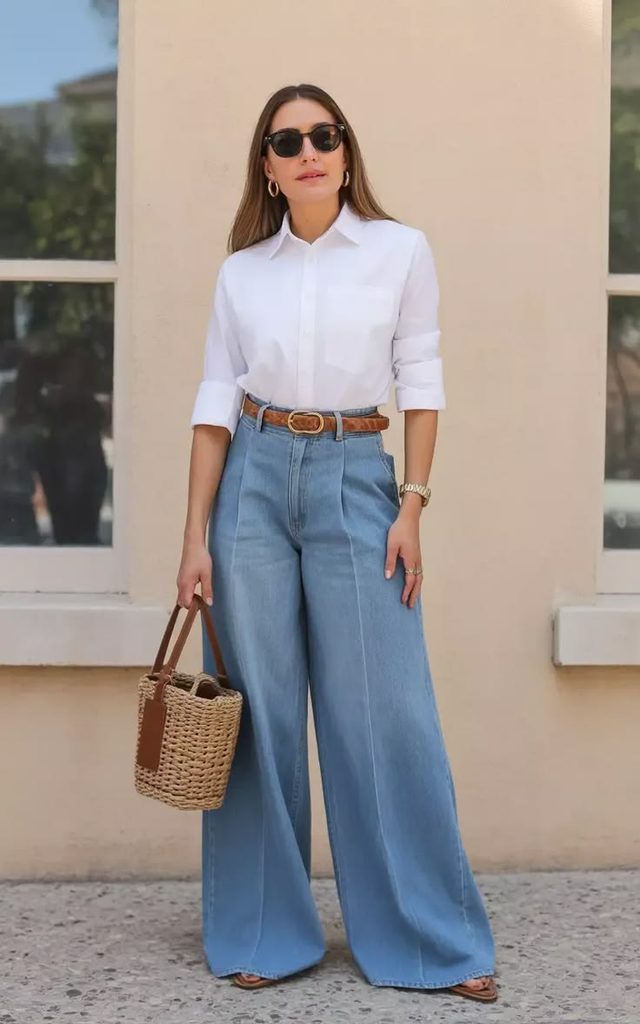 Wide-Leg Jeans With a Crisp White Shirt
