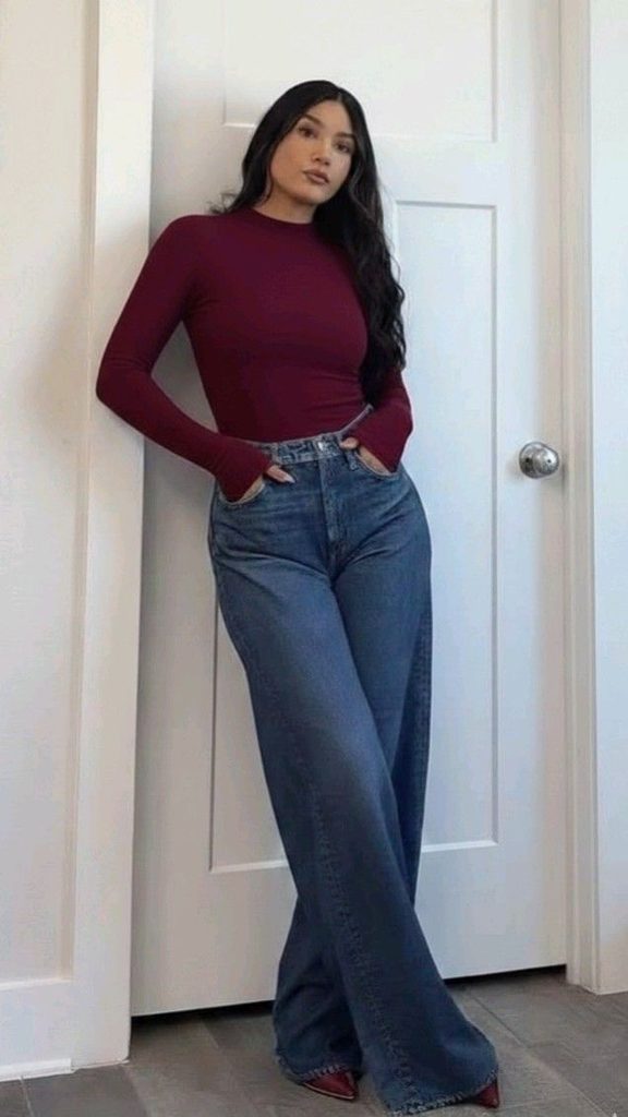 Wide-Leg Jeans With a Long-Sleeve Bodysuit