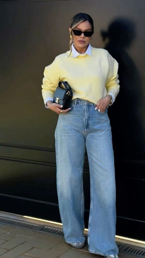 Wide-Leg Jeans With a Soft Sweater