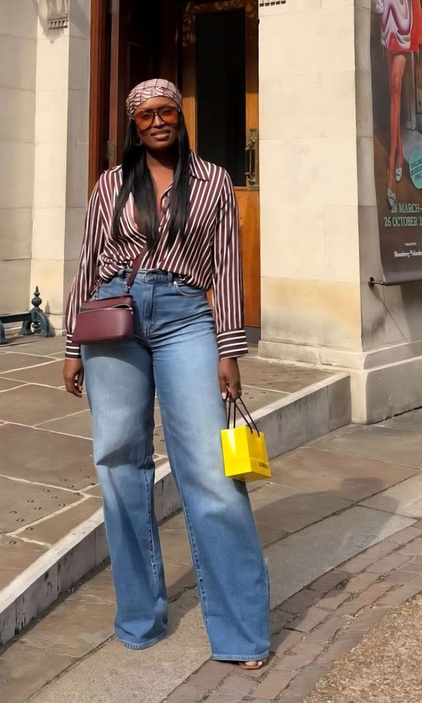 Wide-Leg Jeans With a Striped Shirt