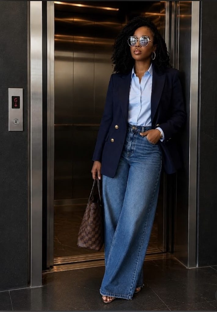 Wide-Leg Jeans With an Elegant Blazer and Heels