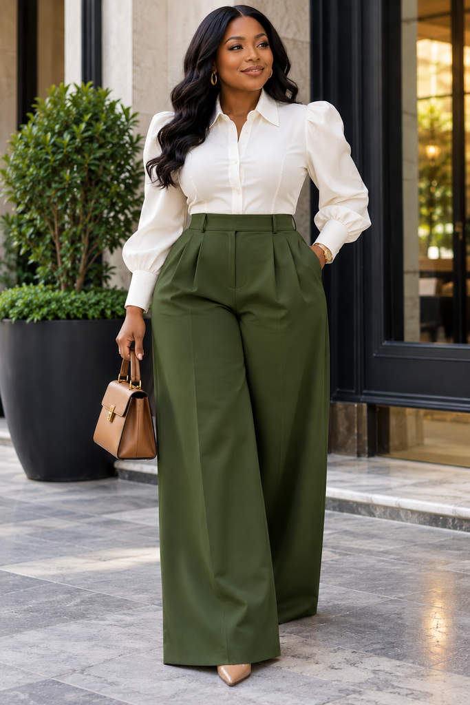 Wide-Leg Trousers With a Structured Blouse